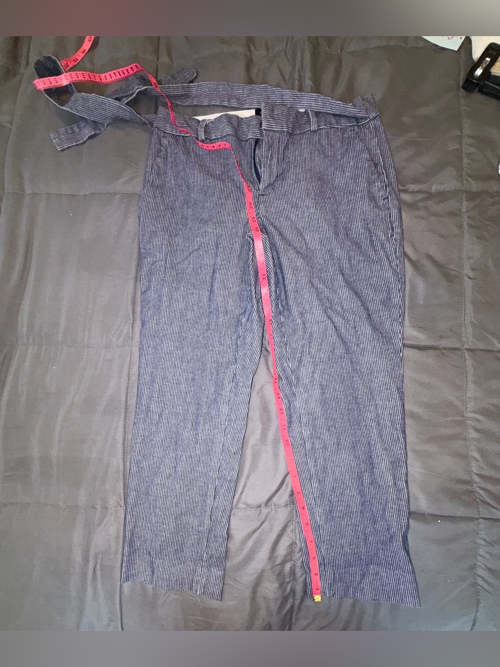 Banana Republic Avery Petite 4 Blue & White Striped Tie Waist Ankle Pants - Picture 5 of 8